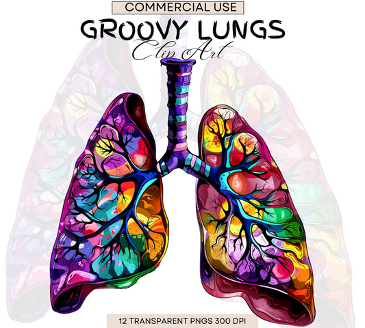Lungs Clipart | Anatomy Illustrations | Groovy Lung | Lungs Silhouette | Retro | Lungs Png | Digital Download | Anatomy Art | Commercial Use