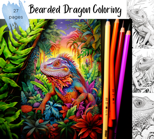 Adult Coloring Book | Bearded Dragon Coloring Book | Instant Download | Stress Relieving Craft | Printable Pdf File | Grayscale Coloring