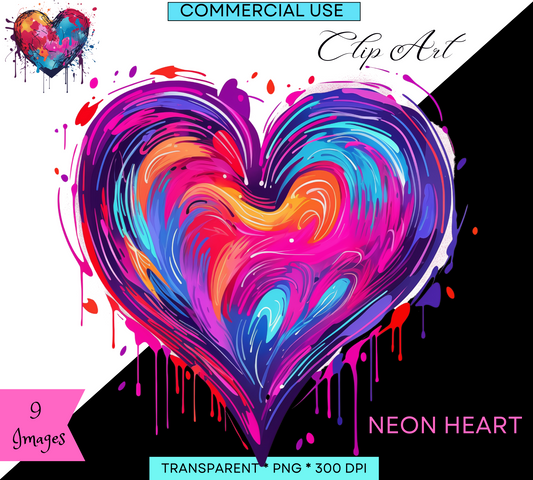 Groovy Neon Heart | Hearts Clip art | Rainbow Heart Png | Print Party | Rainbow Clipart | Background Png | Instant Download | Commercial Use