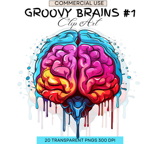 Groovy Human Brain One | Anatomy Clipart | Heart Clipart | Medical Graphics | Anatomic Brain | Body Clip Art | Medical Png| Commercial Use
