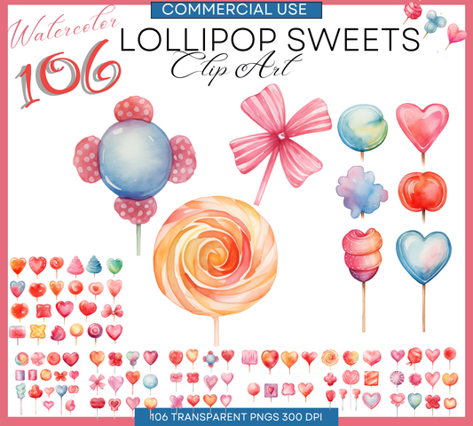 Lollipop Clipart | Watercolor Clipart | Circut Cutting File | Candy Png Clipart | Candy Graphics | Sweet Sugar Clipart, Commercial Use