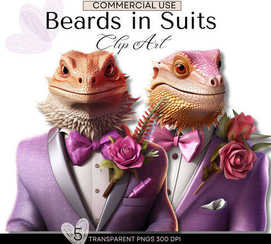 Bearded Dragon PNGs | Lizard Love | Cute Animals in Suits Clip art | Instant Download  | Valentines Clipart  | Commercial Use