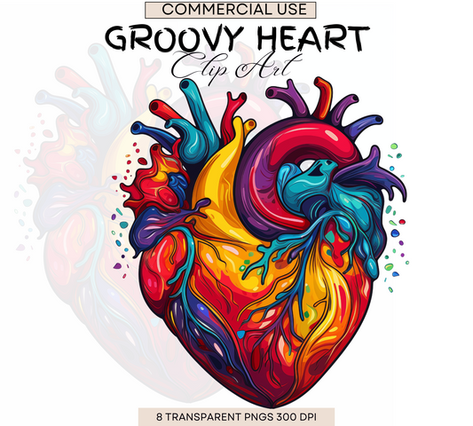 Groovy Human Heart | Anatomy Clipart | Heart Clipart | Medical Graphics | Anatomic Heart | Valentines Clip Art | Medical Png| Commercial Use