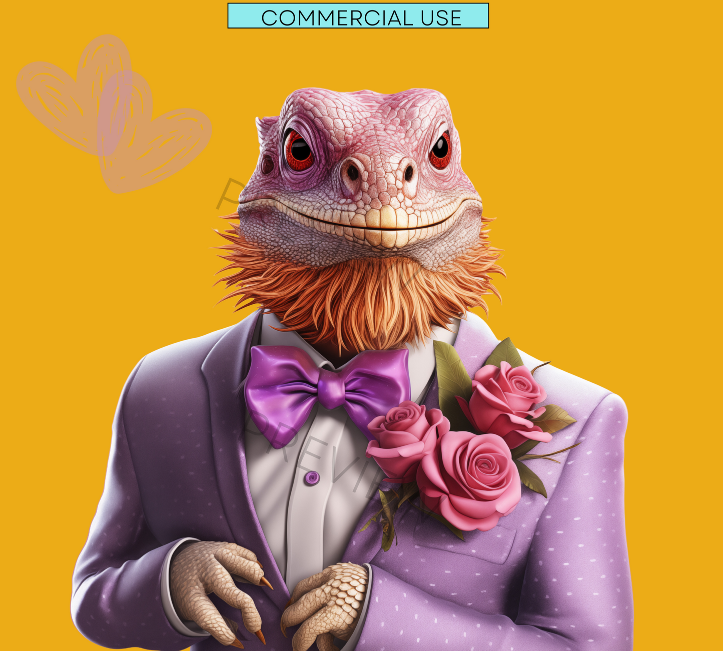 Bearded Dragon PNGs | Lizard Love | Cute Animals in Suits Clip art | Instant Download | Valentines Clipart | Commercial Use