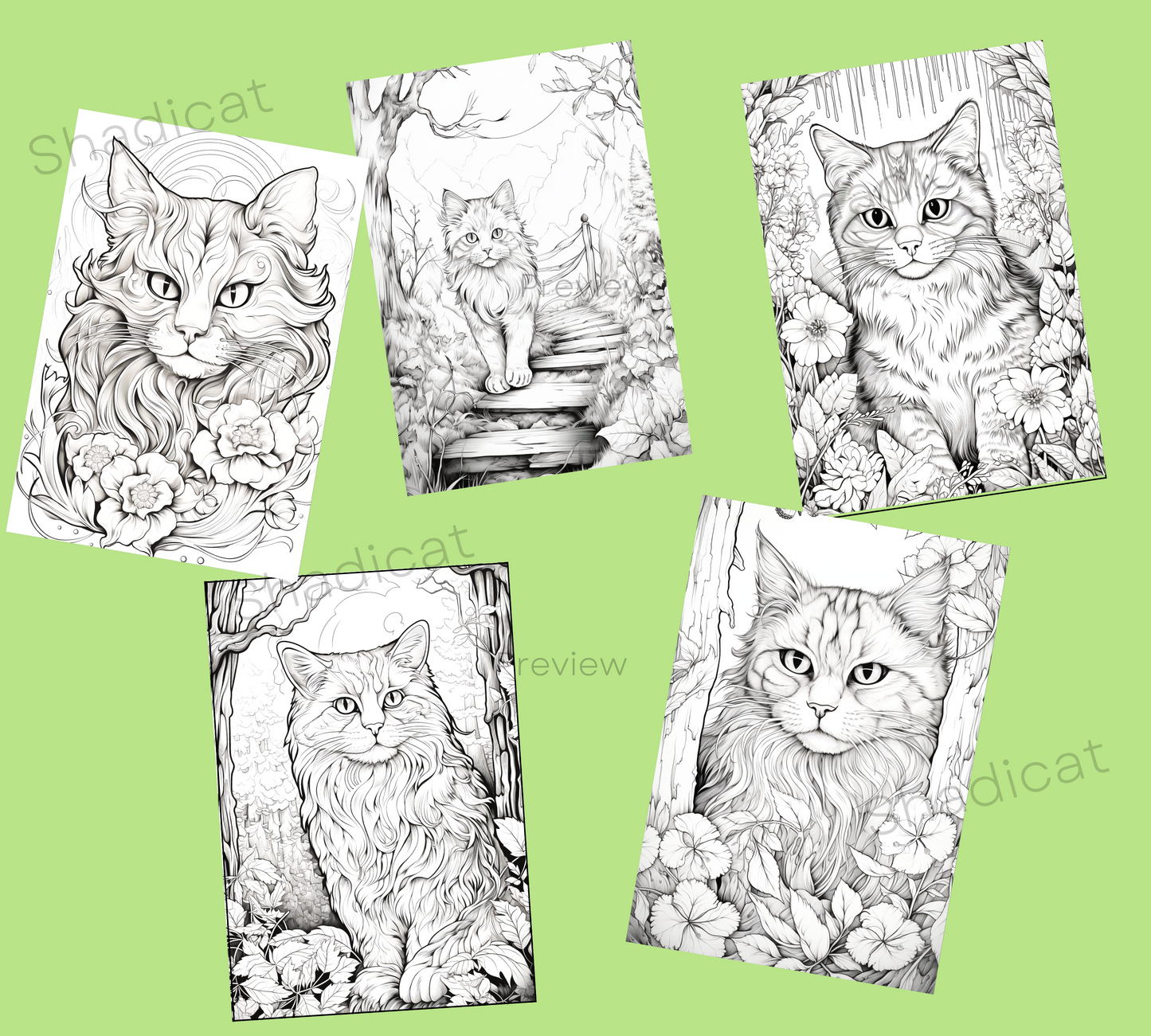 Adult Coloring Book | Cutest Cats Coloring Pages | Instant Download | Stress Relieving Craft | Printable Grayscale | Gifts For Cat Lovers