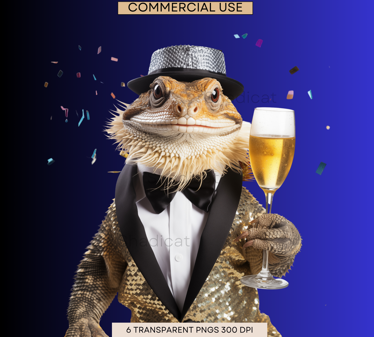 Bearded Dragon New Years, Clipart, Commercial Use, Card Making, Cute Beardie, Transparent PNGs, Cute Animal, New Year's Party Invitation