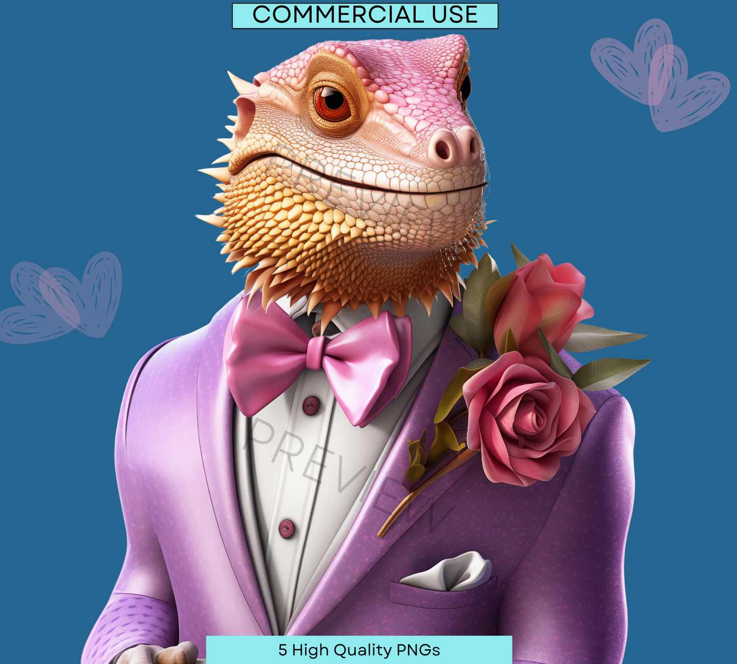 Bearded Dragon PNGs | Lizard Love | Cute Animals in Suits Clip art | Instant Download  | Valentines Clipart  | Commercial Use