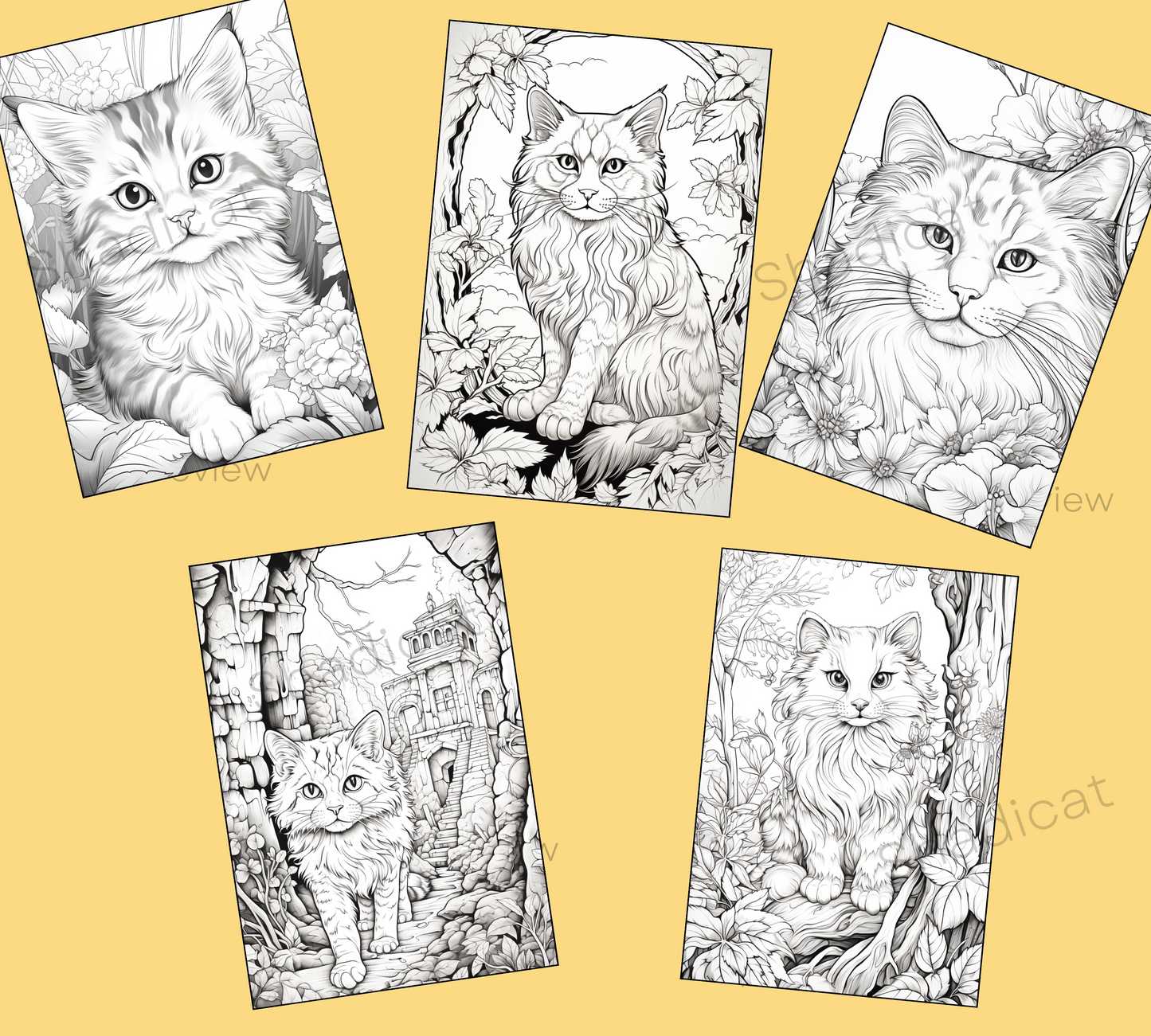Adult Coloring Book | Cutest Cats Coloring Pages | Instant Download | Stress Relieving Craft | Printable Grayscale | Gifts For Cat Lovers