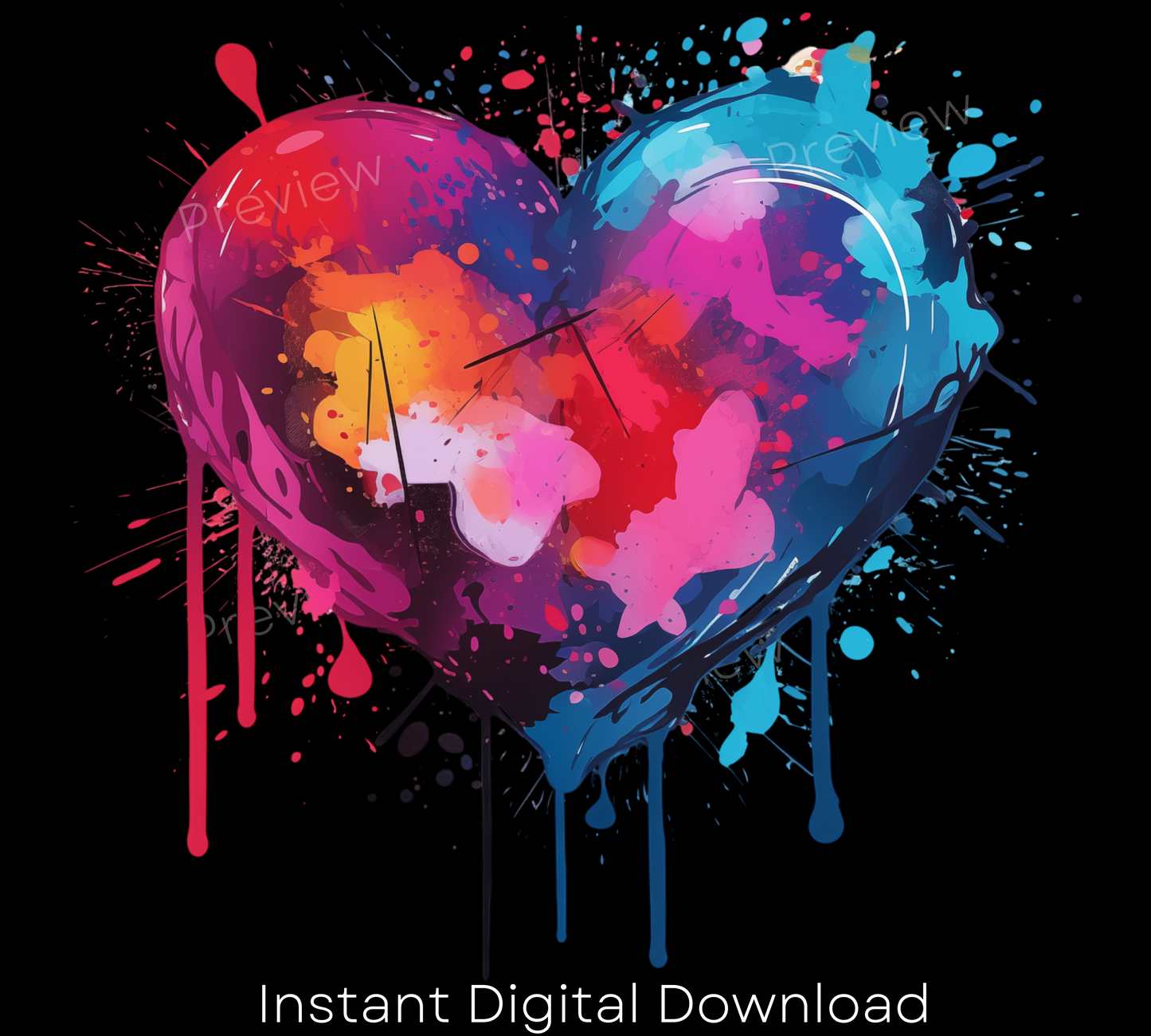 Groovy Neon Heart | Hearts Clip art | Rainbow Heart Png | Print Party | Rainbow Clipart | Background Png | Instant Download | Commercial Use