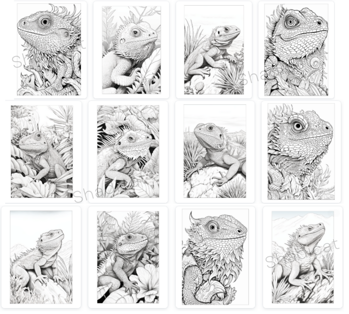 Adult Coloring Book | Bearded Dragon Coloring Book | Instant Download | Stress Relieving Craft | Printable Pdf File | Grayscale Coloring