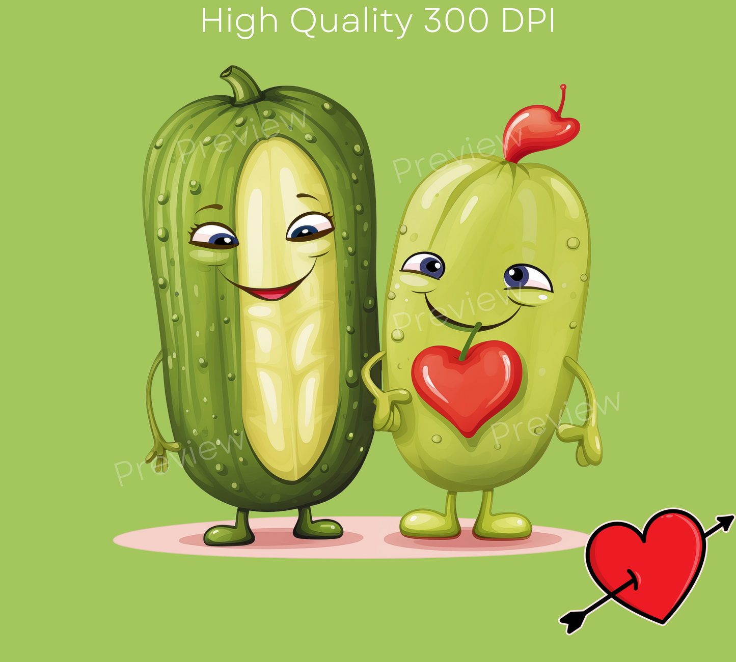 Instant Download | Pickled Cucumber | Pickle Illustration | Valentine Cards | Pickle Svg | Pickle Lover | Funny Clipart | Commercial Use