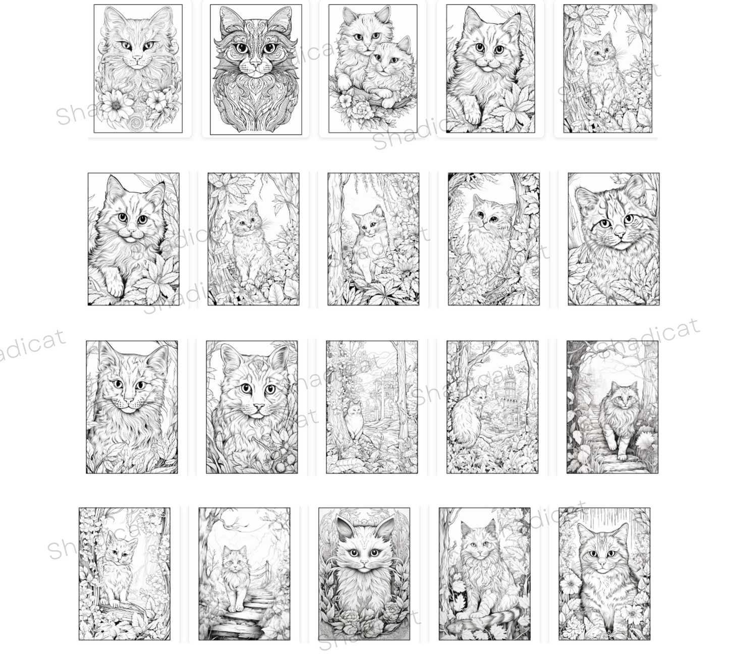 Adult Coloring Book | Cutest Cats Coloring Pages | Instant Download | Stress Relieving Craft | Printable Grayscale | Gifts For Cat Lovers