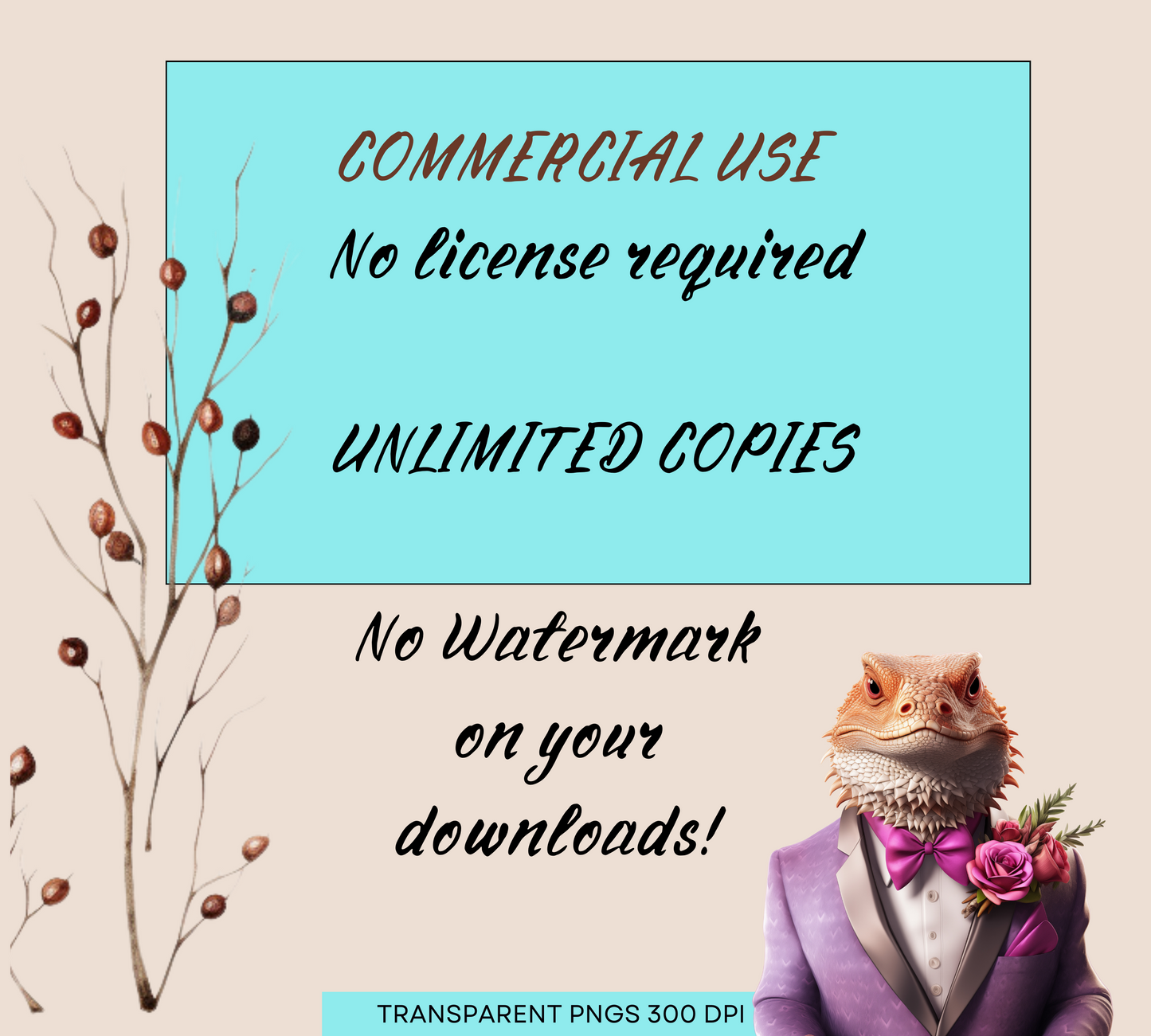 Bearded Dragon PNGs | Lizard Love | Cute Animals in Suits Clip art | Instant Download | Valentines Clipart | Commercial Use