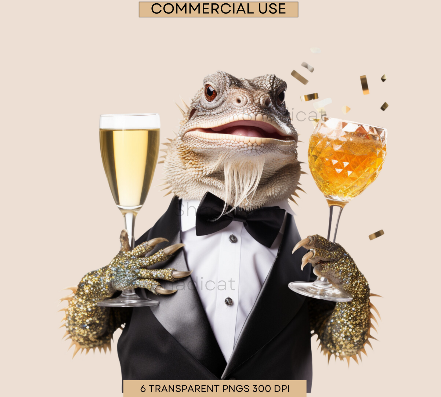 Bearded Dragon New Years, Clipart, Commercial Use, Card Making, Cute Beardie, Transparent PNGs, Cute Animal, New Year's Party Invitation