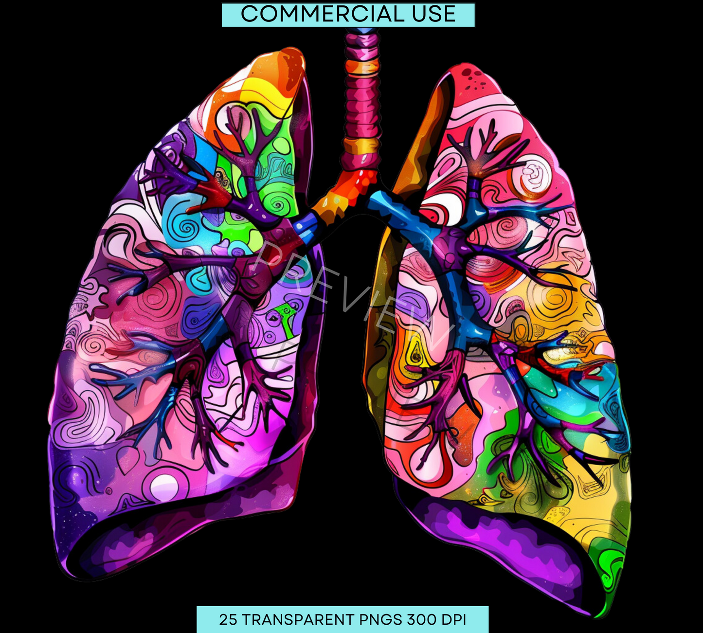 Lungs Clipart | Anatomy Illustrations | Groovy Lung | Lungs Silhouette | Retro | Lungs Png | Digital Download | Anatomy Art | Commercial Use