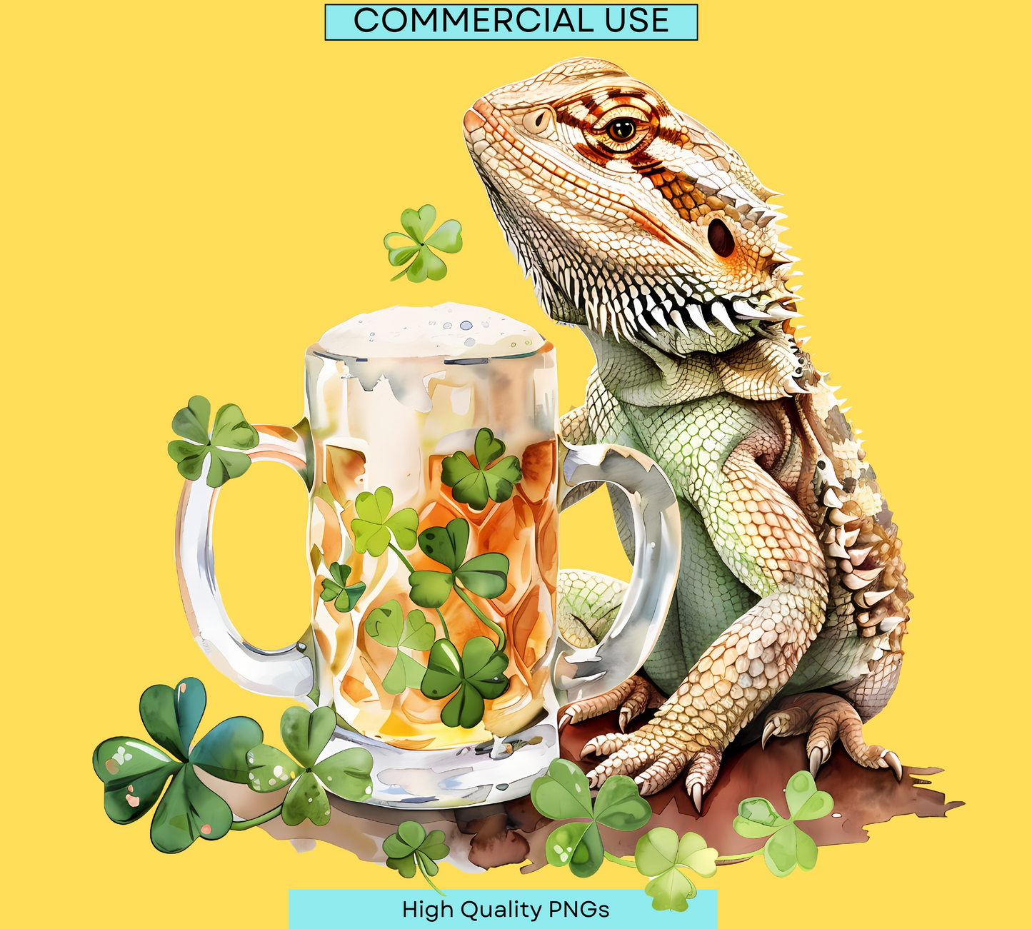 Bearded Dragon Clipart | Small Reptile PNG | Beards Clovers | St. Patrick's Day | Reptile Lizard | Transparent Background | Commercial Use