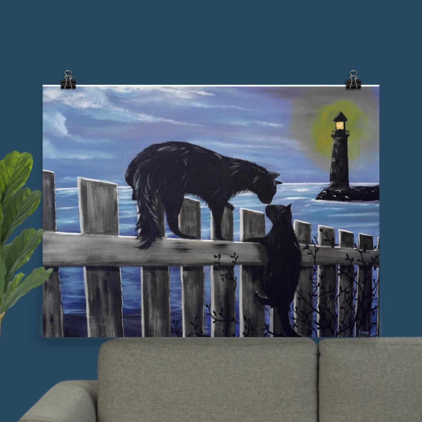 Black Cats Lighthouse Poster | Cat Lover Wall Art | Cute Cat Print | Cat Print Mood Painting |  Black Cat Prints | Original Painting Print