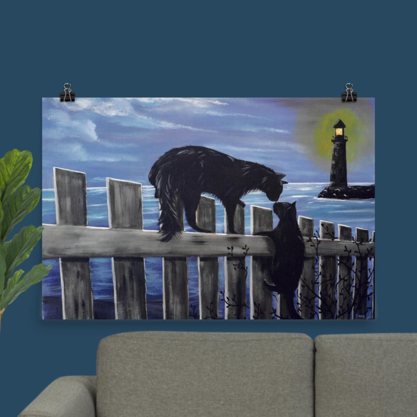 Black Cats Lighthouse Poster | Cat Lover Wall Art | Cute Cat Print | Cat Print Mood Painting |  Black Cat Prints | Original Painting Print