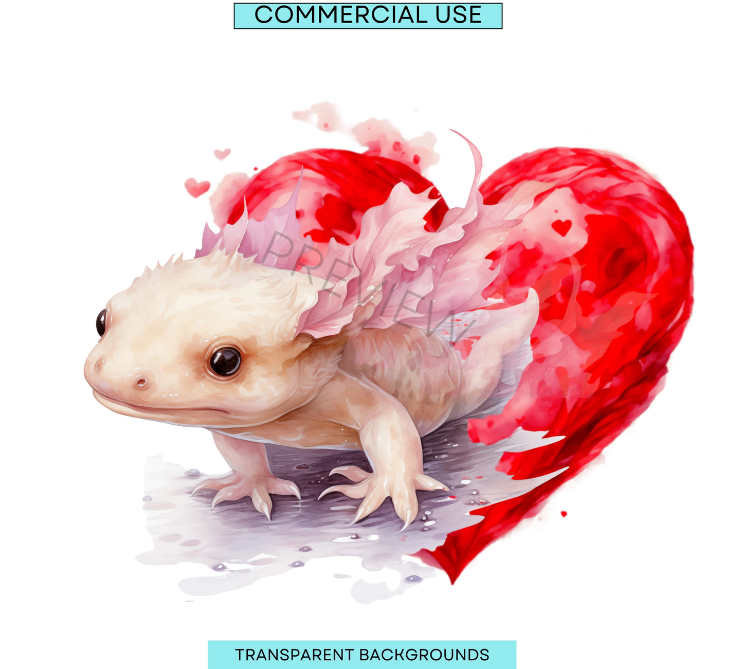 Cute Axolotls Clipart | Cute Animal | Axolotl Png | Sea Animal Graphics | Nursery Wall Art | Card Making | Commercial Use