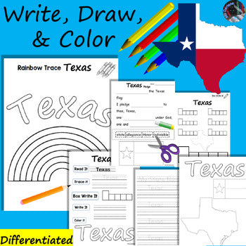 Texas~Pledge~Fill in/Cloze~Cut and Paste~Trace~Color~Elkonin~Autism~NO PREP