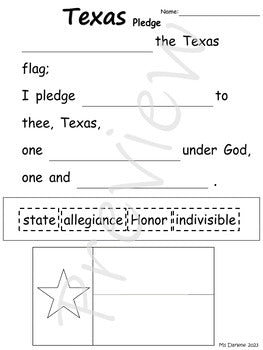 Texas~Pledge~Fill in/Cloze~Cut and Paste~Trace~Color~Elkonin~Autism~NO PREP