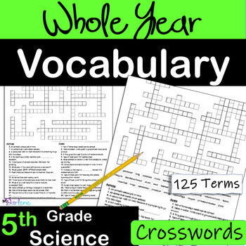 5th Gr. Science~Whole Year~CW Puzzle~Word Bank Option-BUNDLE~125+ Terms~NO PREP