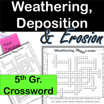5th Grade Science~Weathering, Deposition, Erosion~Crossword Puzzle~NO PREP~Easel
