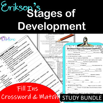 Erik Erikson~Stages of Development~9 Worksheets 2 Levels+Crossword+Cloze~NO PREP