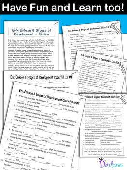 Erik Erikson~Stages of Development~9 Worksheets 2 Levels+Crossword+Cloze~NO PREP