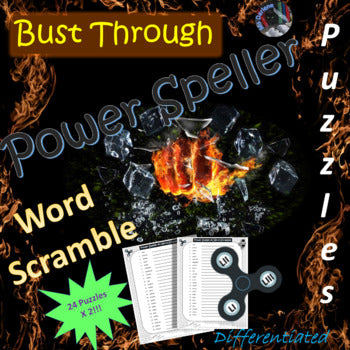 24 Power SPELLER Word Scramble Puzzles~2 LEVELS*600 Words~3rd-4th Grade~NO PREP