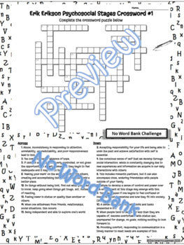 Erik Erikson Crossword~Stages Vocabulary#1~Developmental Psychology~NO PREP