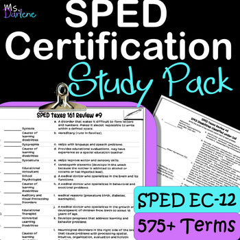 SPED Certification EC-12 Study Guide/Review~575+ Terms~TeXes~Match'Em~NoPrep