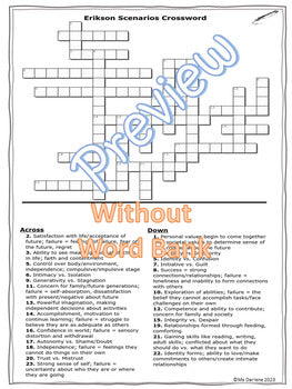 Erik Erikson Stages 3 Ways Crossword With/Without Word Bank~Psychology~NO PREP