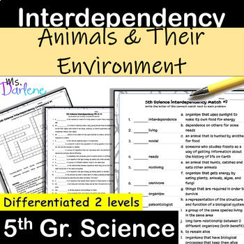 Animals & Environment~Interdepency* 5th Gr Science Crossword+Match+Fill~NO PREP