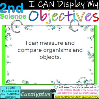 2nd Grade SCIENCE~I Can Display My Objectives! Eucalyptus Border~TEKS~SUCCESS