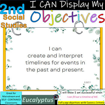 2nd Grade Social Studies~I Can Display My Objectives!Eucalyptus TEKS~SUCCESS Cri