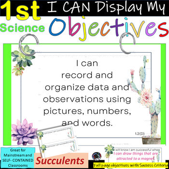 1st Gr SCIENCE~I Can Display My Objectives! Succulents Bordr~TEKS~SUCCESS Criter