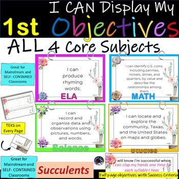 1st Gr~I Can Display My Objectives! TEKS~All 4 Core~Succulents +BONUS SuccesCrit - Shaddoze Designs by Darie