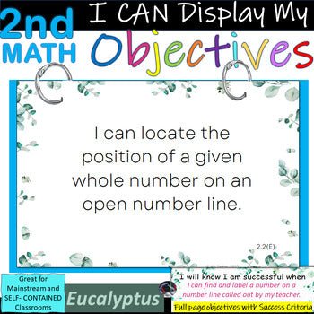 2nd Grade MATH~I Can Display My Objectives! Eucalyptus Bordr~TEKS~SUCCESS Criter - Shaddoze Designs by Darie