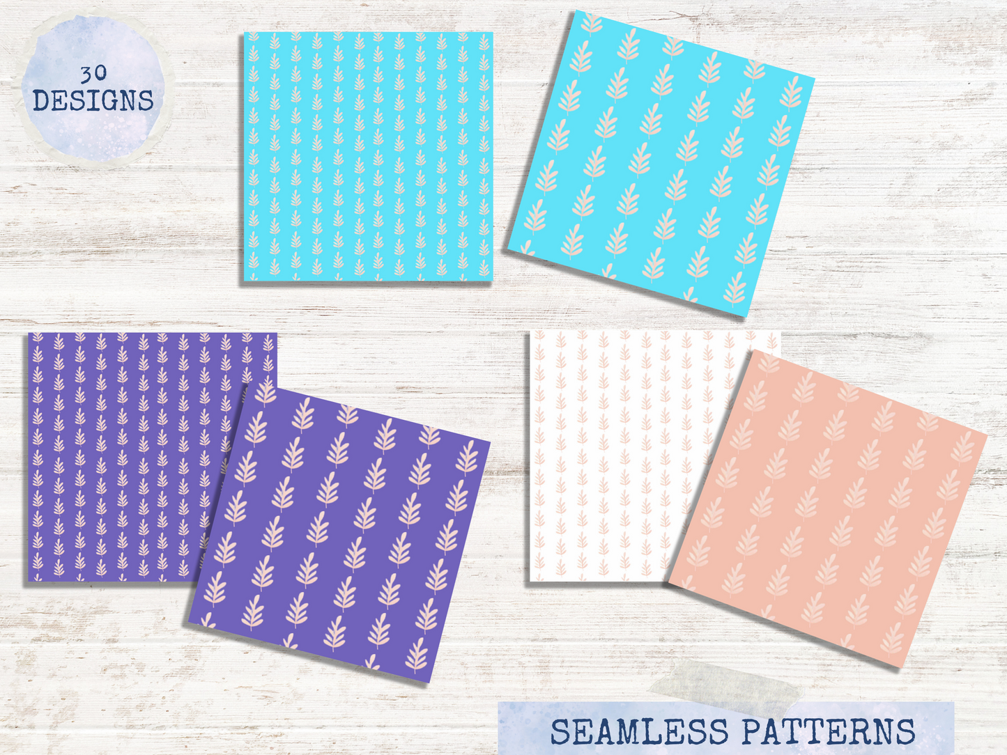 Winter Animal Digital Paper Seamless Patterns in Teal, Blue, Purple & Tan, Commercial Use