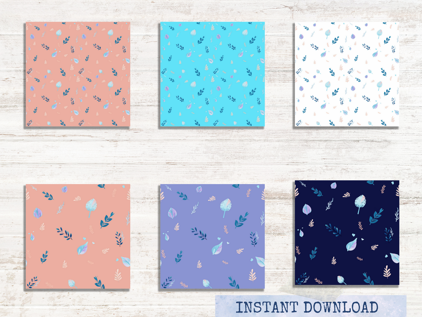 Winter Animal Digital Paper Seamless Patterns in Teal, Blue, Purple & Tan, Commercial Use