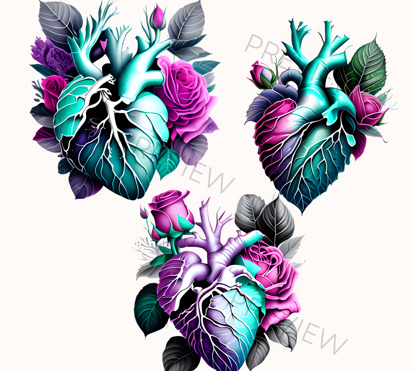 Human Heart | Anatomy Clipart | Heart Clipart | Teal & Tan Floral Heart Graphics | Anatomic Heart | Clip Art | Medical Png| Commercial Use