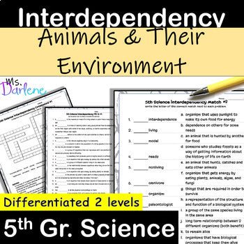 Animals & Environment~Interdepency* 5th Gr Science Crossword+Match+Fill~NO PREP - Shaddoze Designs by Darie