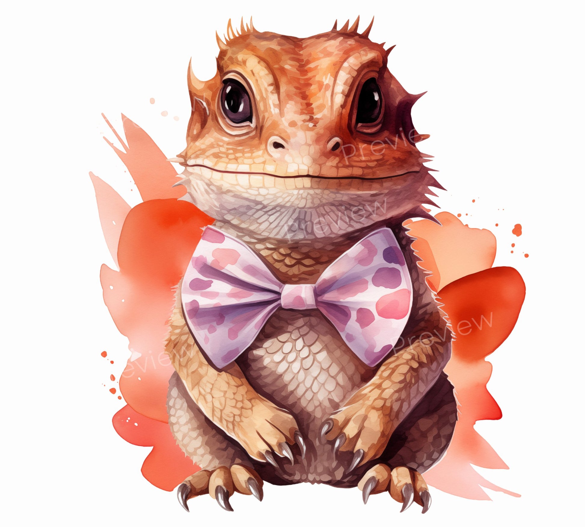 Baby Bearded Dragon PNG | Gecko | Lizard Love | Cute Beardies with Bows Clip art | Watercolor Clipart | Valentines Clipart | Commercial Use - Shaddoze Designs by Darie