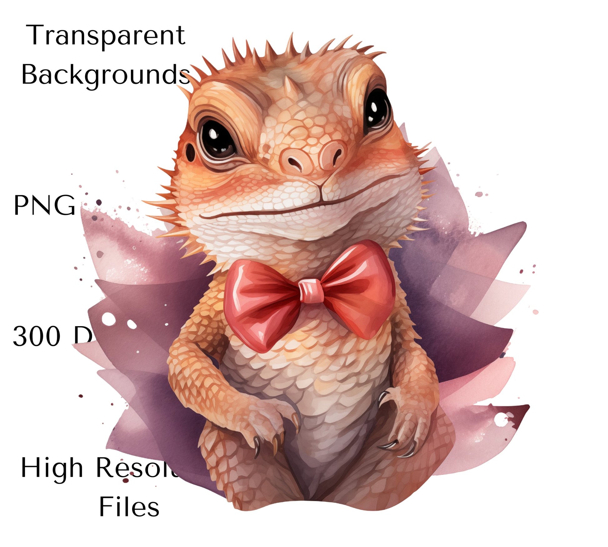 Baby Bearded Dragon PNG | Gecko | Lizard Love | Cute Beardies with Bows Clip art | Watercolor Clipart | Valentines Clipart | Commercial Use - Shaddoze Designs by Darie