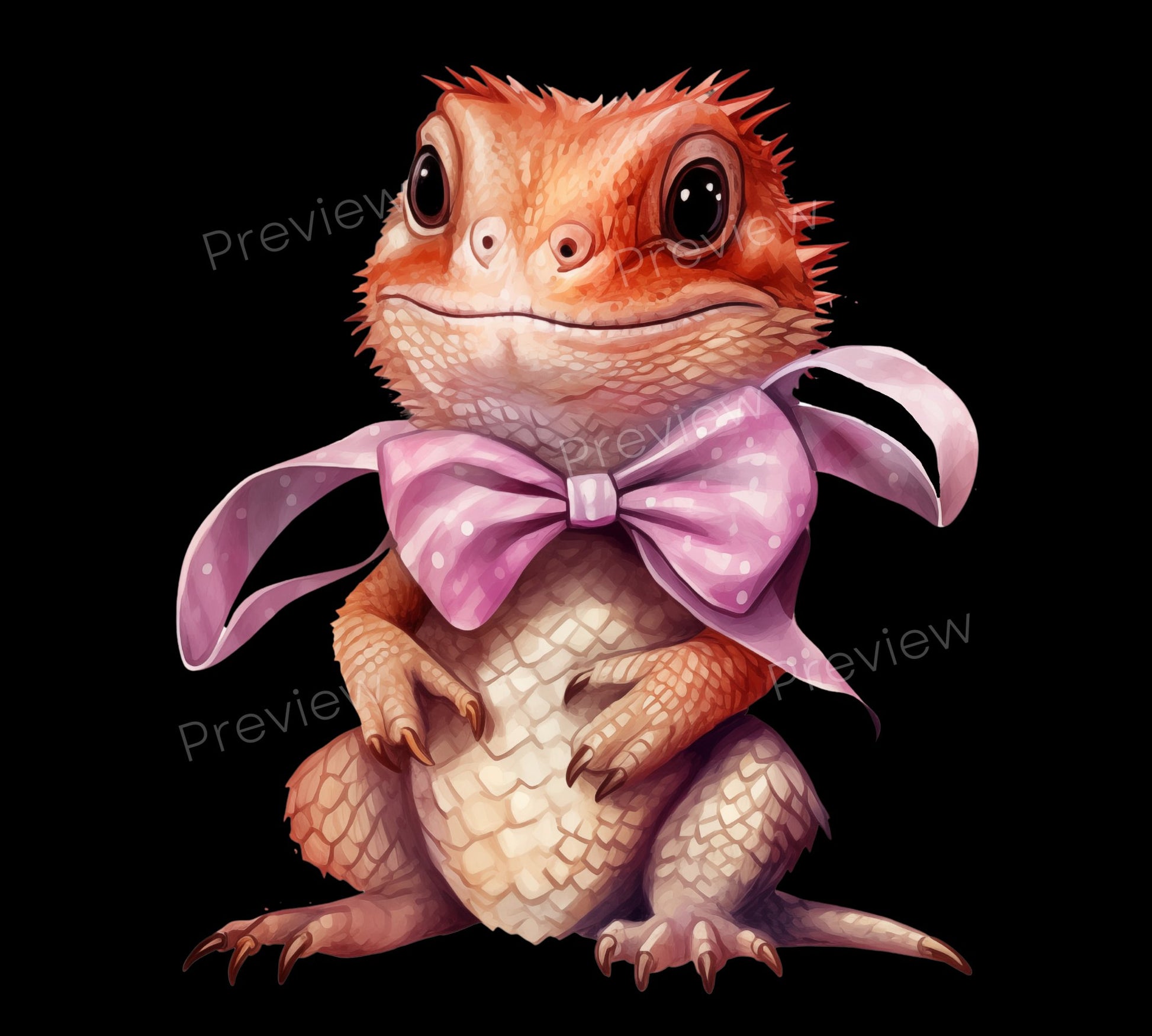 Baby Bearded Dragon PNG | Gecko | Lizard Love | Cute Beardies with Bows Clip art | Watercolor Clipart | Valentines Clipart | Commercial Use - Shaddoze Designs by Darie