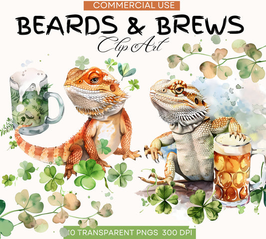 Bearded Dragon Clipart | Small Reptile PNG | Beards Clovers | St. Patrick's Day | Reptile Lizard | Transparent Background | Commercial Use - Shaddoze Designs by Darie