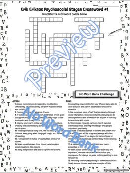 Erik Erikson Crossword~Stages Vocabulary#1~Developmental Psychology~NO PREP - Shaddoze Designs by Darie