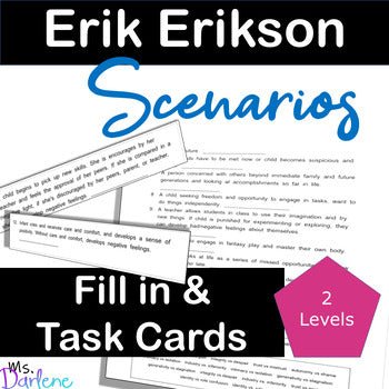 Erik Erikson Developmental Stages~Scenarios #1~Fill In & Task Cards~NO PREP - Shaddoze Designs by Darie