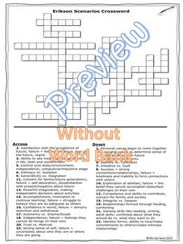 Erik Erikson Stages 3 Ways Crossword With/Without Word Bank~Psychology~NO PREP - Shaddoze Designs by Darie
